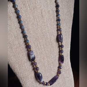 Gold Tone Beads with Amethyst & Sodalite Beads Necklace